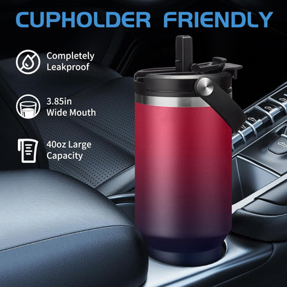 Insulated Tumbler with Straw and Sleeve - Leakproof Water Bottle Fits in Cup Holder, Stainless Steel Cup Coffee Mug Travel Tumbler with Lid, Cold for 36 Hrs/Hot for 12 Hrs