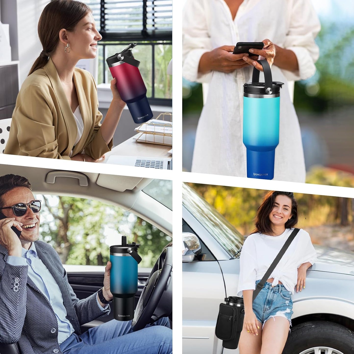 Insulated Tumbler with Straw and Sleeve - Leakproof Water Bottle Fits in Cup Holder, Stainless Steel Cup Coffee Mug Travel Tumbler with Lid, Cold for 36 Hrs/Hot for 12 Hrs