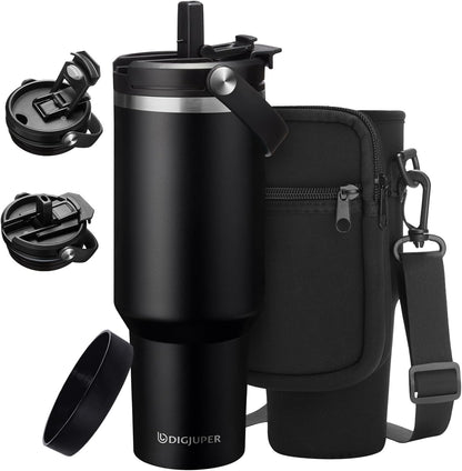 Insulated Tumbler with Straw and Sleeve - Leakproof Water Bottle Fits in Cup Holder, Stainless Steel Cup Coffee Mug Travel Tumbler with Lid, Cold for 36 Hrs/Hot for 12 Hrs