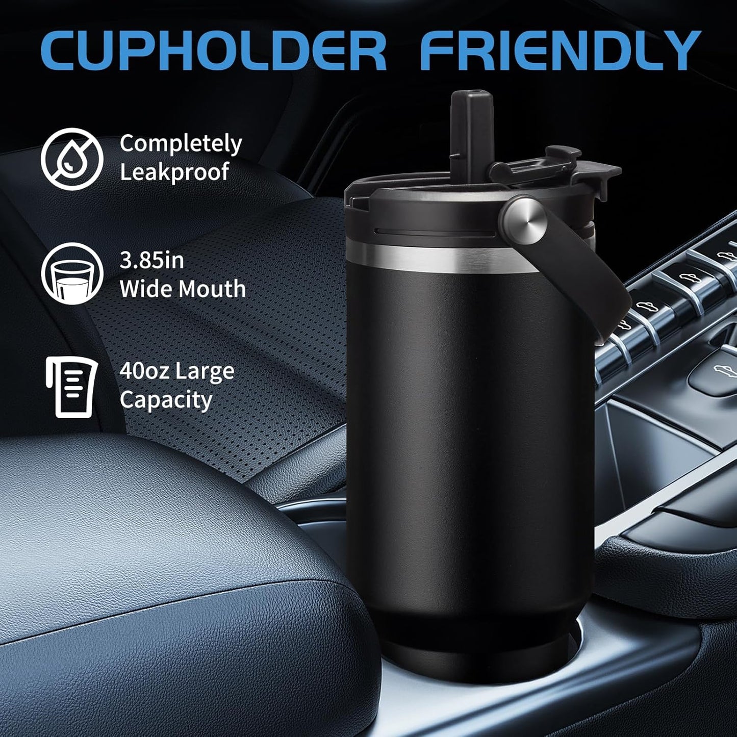 Insulated Tumbler with Straw and Sleeve - Leakproof Water Bottle Fits in Cup Holder, Stainless Steel Cup Coffee Mug Travel Tumbler with Lid, Cold for 36 Hrs/Hot for 12 Hrs
