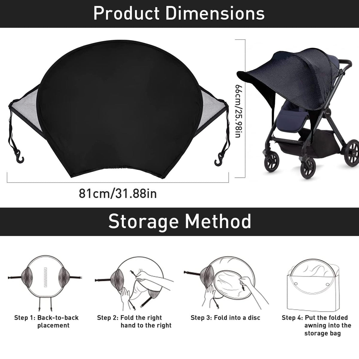 Baby Stroller Sun Shade Sun Protection Shade for Strollers Car Seats Pram Pushchair Buggy Stroller Sunshade Parasol Sun Rain Shades Canopy Cover Awning Anti-UV Toddlers Strollers Canopy Sunshade