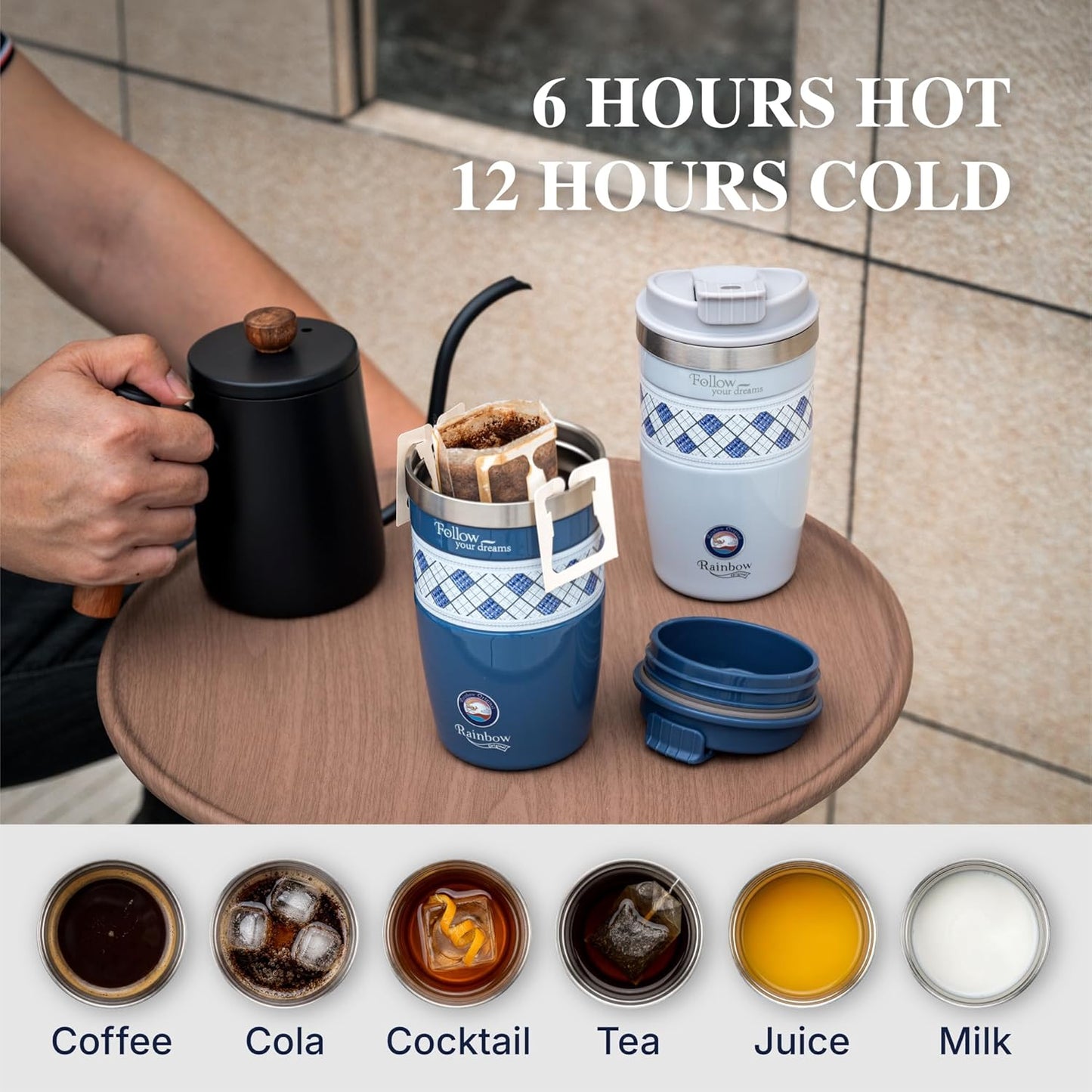 13 oz Travel Coffee Tumbler – 6H hot / 12H cold, Mig-White | 18/10 Stainless Steel, double wall vacuum insulation, keeps hot 6h & cold 12h, BPA free, ideal for office, camping, commutes