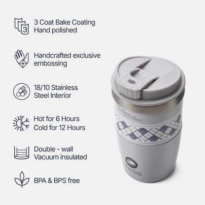 13 oz Travel Coffee Tumbler – 6H hot / 12H cold, Mig-White | 18/10 Stainless Steel, double wall vacuum insulation, keeps hot 6h & cold 12h, BPA free, ideal for office, camping, commutes
