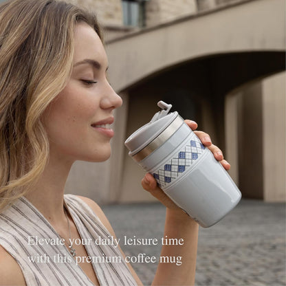 13 oz Travel Coffee Tumbler – 6H hot / 12H cold, Mig-White | 18/10 Stainless Steel, double wall vacuum insulation, keeps hot 6h & cold 12h, BPA free, ideal for office, camping, commutes