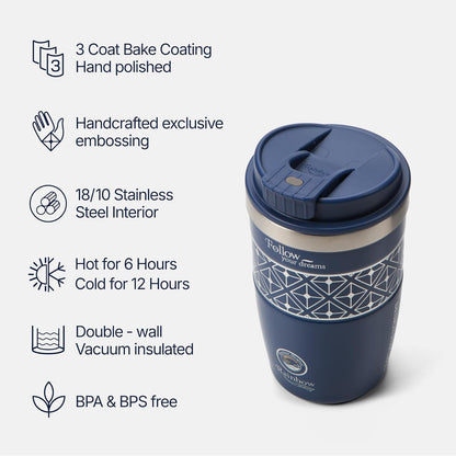 13 oz Travel Coffee Tumbler – 6H hot / 12H cold, Mig-White | 18/10 Stainless Steel, double wall vacuum insulation, keeps hot 6h & cold 12h, BPA free, ideal for office, camping, commutes