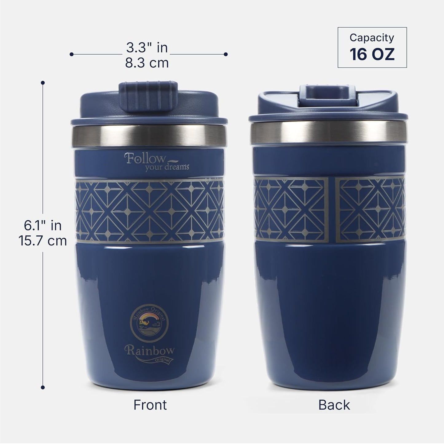 13 oz Travel Coffee Tumbler – 6H hot / 12H cold, Mig-White | 18/10 Stainless Steel, double wall vacuum insulation, keeps hot 6h & cold 12h, BPA free, ideal for office, camping, commutes