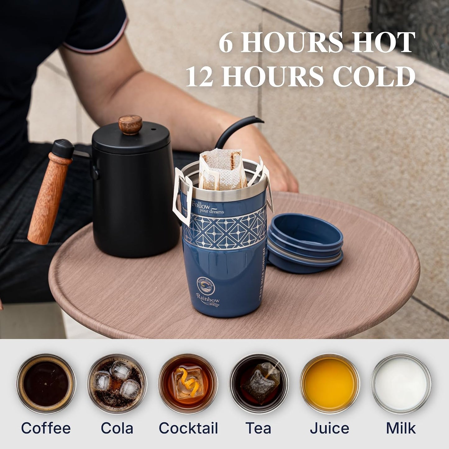 13 oz Travel Coffee Tumbler – 6H hot / 12H cold, Mig-White | 18/10 Stainless Steel, double wall vacuum insulation, keeps hot 6h & cold 12h, BPA free, ideal for office, camping, commutes