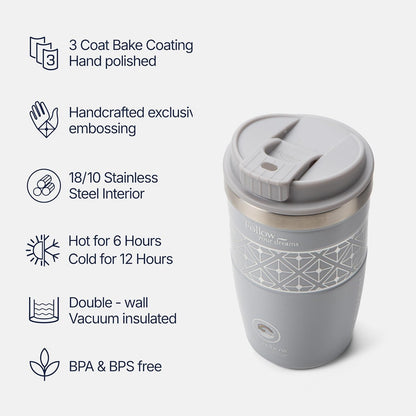 13 oz Travel Coffee Tumbler – 6H hot / 12H cold, Mig-White | 18/10 Stainless Steel, double wall vacuum insulation, keeps hot 6h & cold 12h, BPA free, ideal for office, camping, commutes