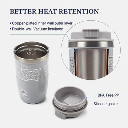 13 oz Travel Coffee Tumbler – 6H hot / 12H cold, Mig-White | 18/10 Stainless Steel, double wall vacuum insulation, keeps hot 6h & cold 12h, BPA free, ideal for office, camping, commutes