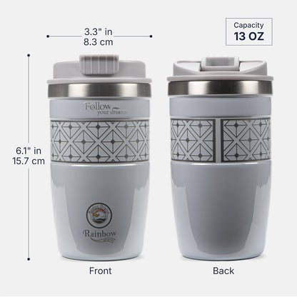 13 oz Travel Coffee Tumbler – 6H hot / 12H cold, Mig-White | 18/10 Stainless Steel, double wall vacuum insulation, keeps hot 6h & cold 12h, BPA free, ideal for office, camping, commutes