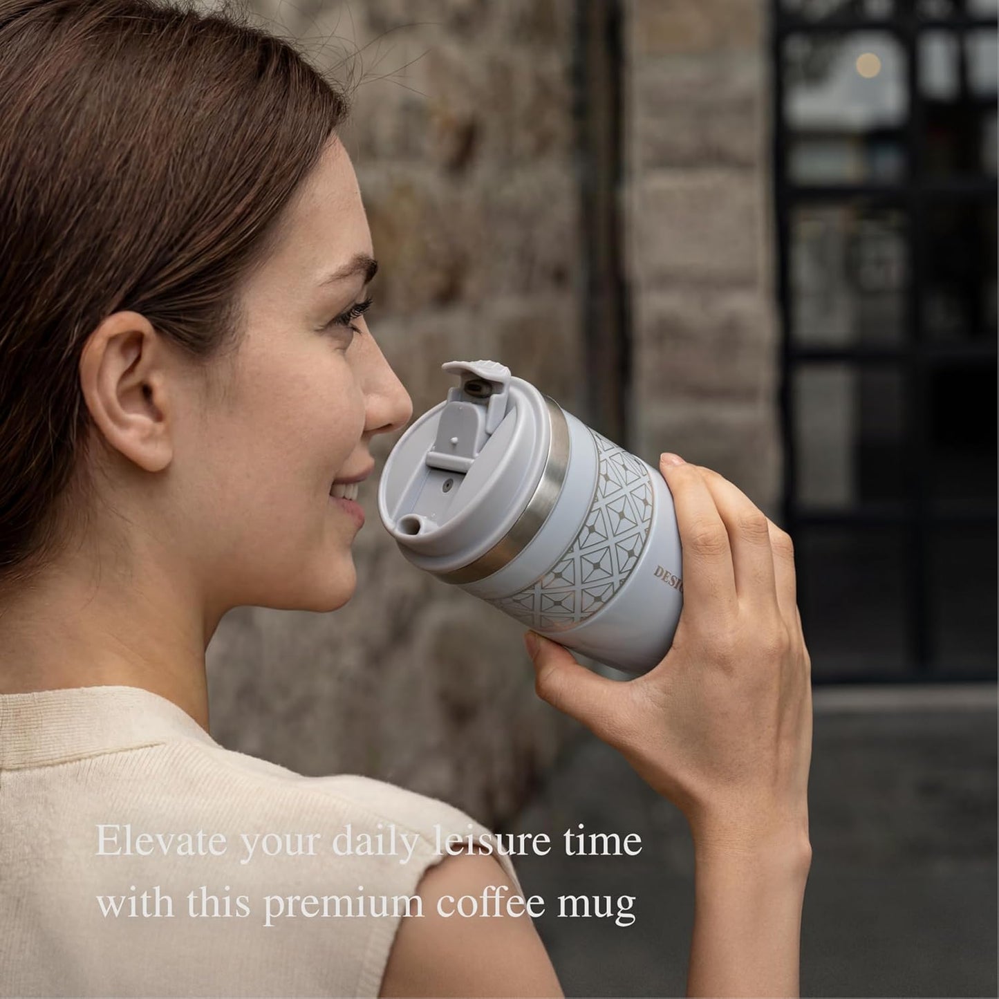 13 oz Travel Coffee Tumbler – 6H hot / 12H cold, Mig-White | 18/10 Stainless Steel, double wall vacuum insulation, keeps hot 6h & cold 12h, BPA free, ideal for office, camping, commutes