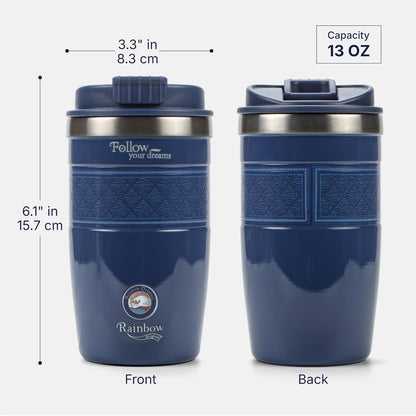 13 oz Travel Coffee Tumbler – 6H hot / 12H cold, Mig-White | 18/10 Stainless Steel, double wall vacuum insulation, keeps hot 6h & cold 12h, BPA free, ideal for office, camping, commutes