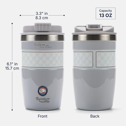 13 oz Travel Coffee Tumbler – 6H hot / 12H cold, Mig-White | 18/10 Stainless Steel, double wall vacuum insulation, keeps hot 6h & cold 12h, BPA free, ideal for office, camping, commutes