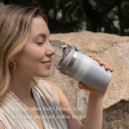 13 oz Travel Coffee Tumbler – 6H hot / 12H cold, Mig-White | 18/10 Stainless Steel, double wall vacuum insulation, keeps hot 6h & cold 12h, BPA free, ideal for office, camping, commutes