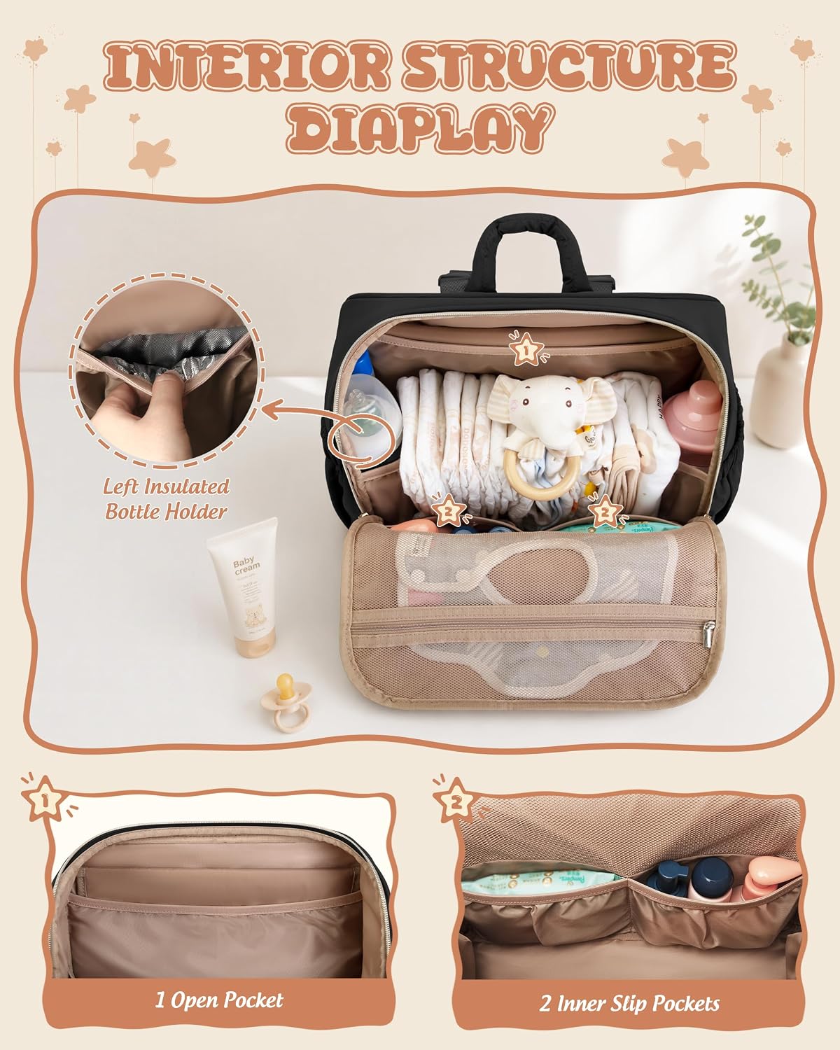 Diaper Bag Backpack with Changing Pad, Baby Diaper Bag, Camel