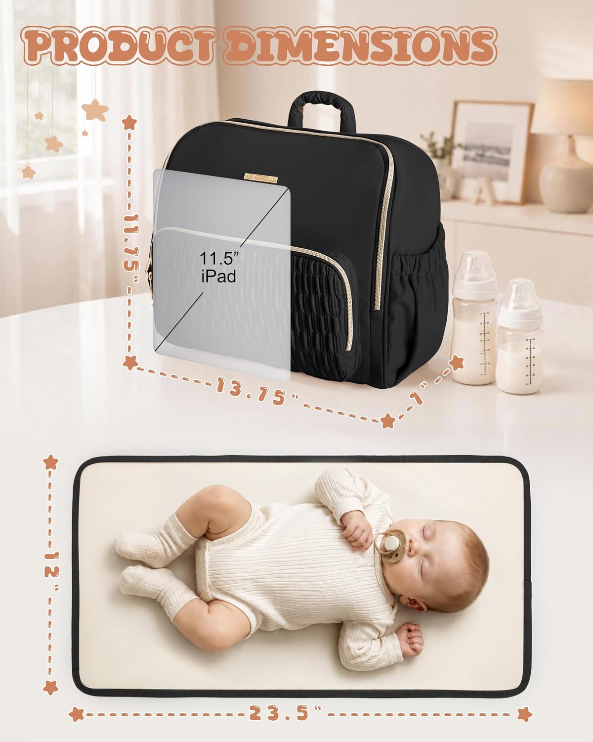 Diaper Bag Backpack with Changing Pad, Baby Diaper Bag, Camel