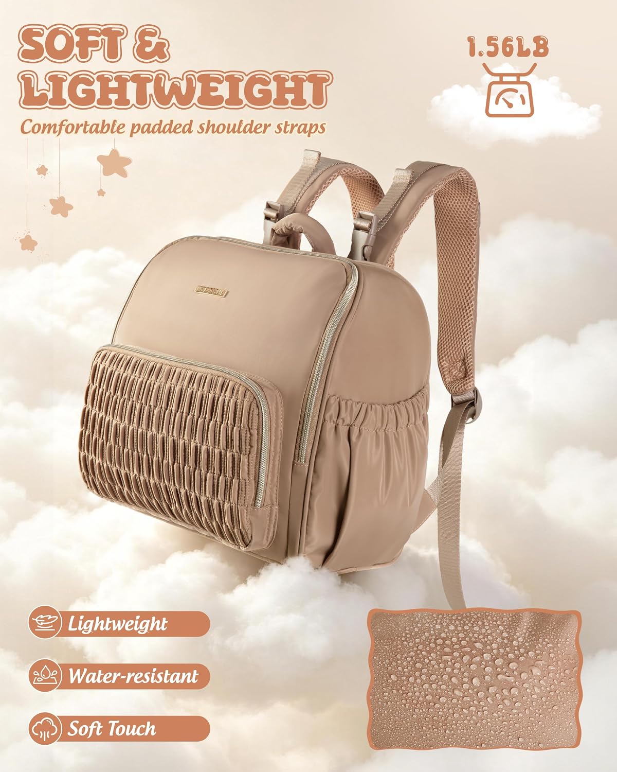 Diaper Bag Backpack with Changing Pad, Baby Diaper Bag, Camel