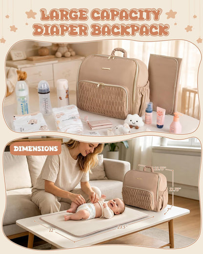Diaper Bag Backpack with Changing Pad, Baby Diaper Bag, Camel