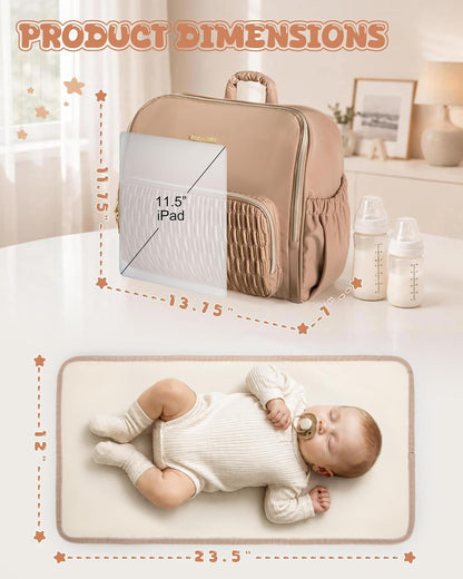 Diaper Bag Backpack with Changing Pad, Baby Diaper Bag, Camel