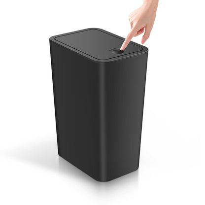 Bathroom Trash Can with Lid, 4 Gallon / 15 Liter Small Garbage Can, Press Top Bin, Plastic Wastebasket with Pop-Up Lid for Bedroom, Living Room, Office (Black)