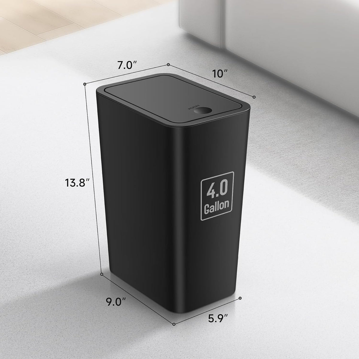 Bathroom Trash Can with Lid, 4 Gallon / 15 Liter Small Garbage Can, Press Top Bin, Plastic Wastebasket with Pop-Up Lid for Bedroom, Living Room, Office (Black)