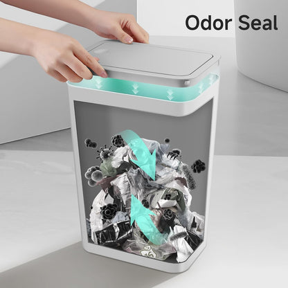 Bathroom Trash Can with Lid, 4 Gallon / 15 Liter Small Garbage Can, Press Top Bin, Plastic Wastebasket with Pop-Up Lid for Bedroom, Living Room, Office (Black)