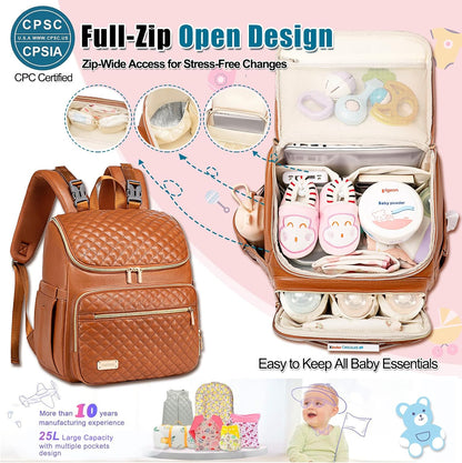 Diaper Bag Backpack Large Baby Diaper Bag with Changing Pad Travel Diaper Backpack,Baby Bag for Boys Girls,Stroller Straps,5 Insulated Pockets (Khaki)