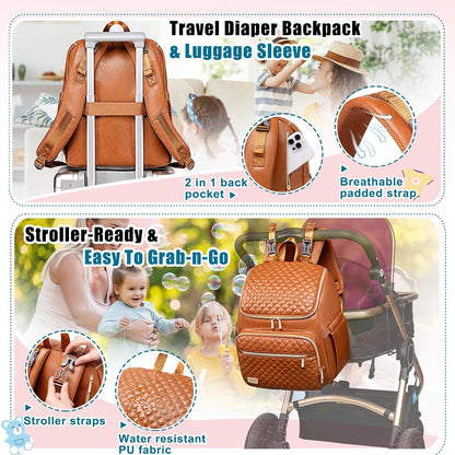 Diaper Bag Backpack Large Baby Diaper Bag with Changing Pad Travel Diaper Backpack,Baby Bag for Boys Girls,Stroller Straps,5 Insulated Pockets (Khaki)