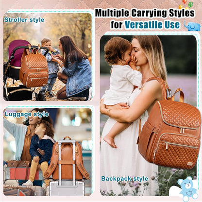 Diaper Bag Backpack Large Baby Diaper Bag with Changing Pad Travel Diaper Backpack,Baby Bag for Boys Girls,Stroller Straps,5 Insulated Pockets (Khaki)