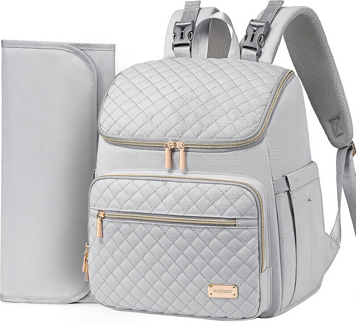 Diaper Bag Backpack Large Baby Diaper Bag with Changing Pad Travel Diaper Backpack,Baby Bag for Boys Girls,Stroller Straps,5 Insulated Pockets (Khaki)