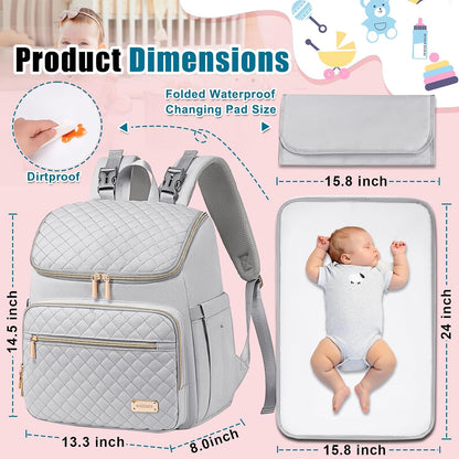 Diaper Bag Backpack Large Baby Diaper Bag with Changing Pad Travel Diaper Backpack,Baby Bag for Boys Girls,Stroller Straps,5 Insulated Pockets (Khaki)