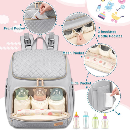 Diaper Bag Backpack Large Baby Diaper Bag with Changing Pad Travel Diaper Backpack,Baby Bag for Boys Girls,Stroller Straps,5 Insulated Pockets (Khaki)