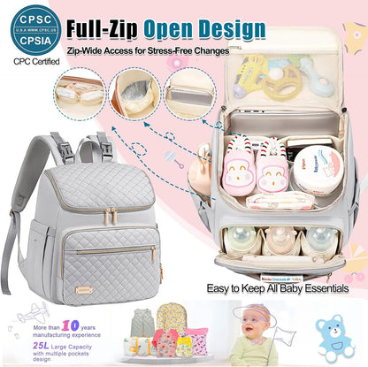 Diaper Bag Backpack Large Baby Diaper Bag with Changing Pad Travel Diaper Backpack,Baby Bag for Boys Girls,Stroller Straps,5 Insulated Pockets (Khaki)
