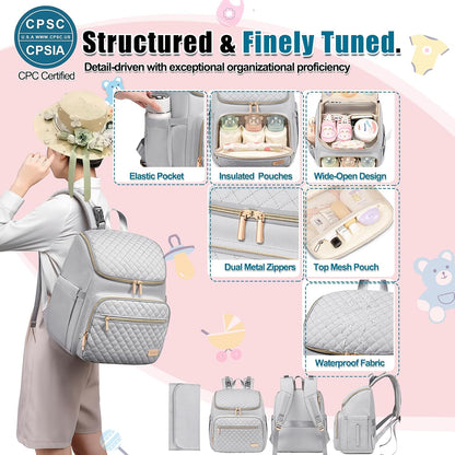 Diaper Bag Backpack Large Baby Diaper Bag with Changing Pad Travel Diaper Backpack,Baby Bag for Boys Girls,Stroller Straps,5 Insulated Pockets (Khaki)