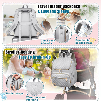 Diaper Bag Backpack Large Baby Diaper Bag with Changing Pad Travel Diaper Backpack,Baby Bag for Boys Girls,Stroller Straps,5 Insulated Pockets (Khaki)