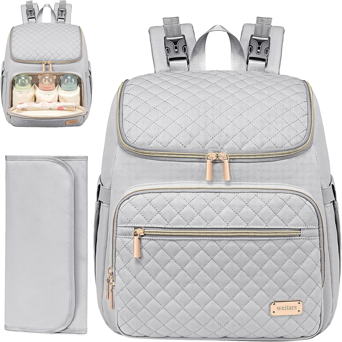 Diaper Bag Backpack Large Baby Diaper Bag with Changing Pad Travel Diaper Backpack,Baby Bag for Boys Girls,Stroller Straps,5 Insulated Pockets (Khaki)