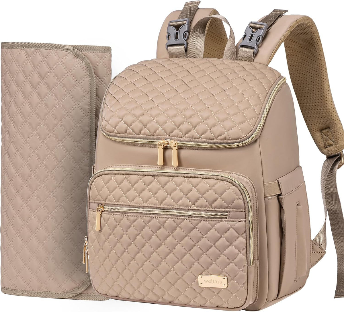 Diaper Bag Backpack Large Baby Diaper Bag with Changing Pad Travel Diaper Backpack,Baby Bag for Boys Girls,Stroller Straps,5 Insulated Pockets (Khaki)