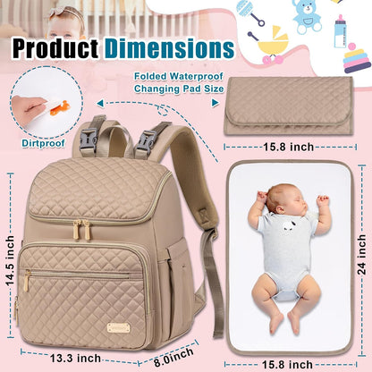 Diaper Bag Backpack Large Baby Diaper Bag with Changing Pad Travel Diaper Backpack,Baby Bag for Boys Girls,Stroller Straps,5 Insulated Pockets (Khaki)