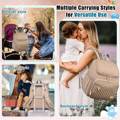 Diaper Bag Backpack Large Baby Diaper Bag with Changing Pad Travel Diaper Backpack,Baby Bag for Boys Girls,Stroller Straps,5 Insulated Pockets (Khaki)