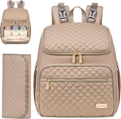 Diaper Bag Backpack Large Baby Diaper Bag with Changing Pad Travel Diaper Backpack,Baby Bag for Boys Girls,Stroller Straps,5 Insulated Pockets (Khaki)
