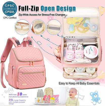 Diaper Bag Backpack Large Baby Diaper Bag with Changing Pad Travel Diaper Backpack,Baby Bag for Boys Girls,Stroller Straps,5 Insulated Pockets (Khaki)