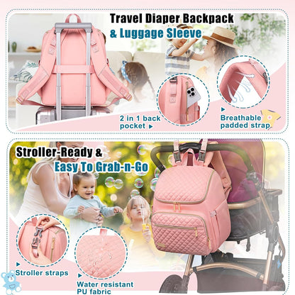 Diaper Bag Backpack Large Baby Diaper Bag with Changing Pad Travel Diaper Backpack,Baby Bag for Boys Girls,Stroller Straps,5 Insulated Pockets (Khaki)