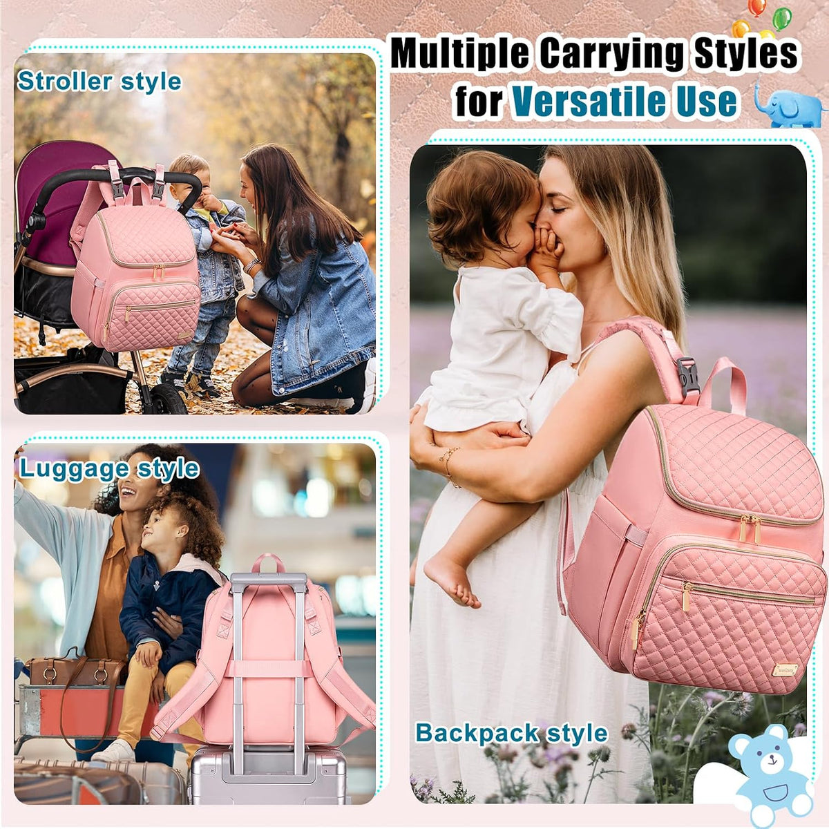 Diaper Bag Backpack Large Baby Diaper Bag with Changing Pad Travel Diaper Backpack,Baby Bag for Boys Girls,Stroller Straps,5 Insulated Pockets (Khaki)