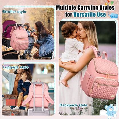 Diaper Bag Backpack Large Baby Diaper Bag with Changing Pad Travel Diaper Backpack,Baby Bag for Boys Girls,Stroller Straps,5 Insulated Pockets (Khaki)