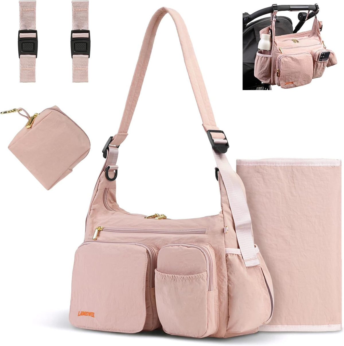Crossbody Diaper Bag, 2-in-1 Stroller Caddy