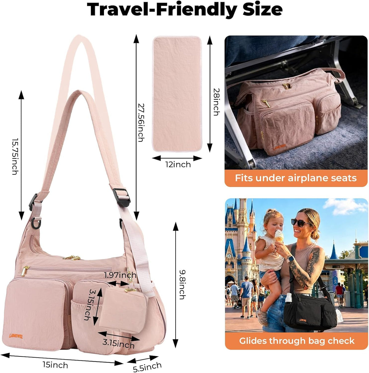 Crossbody Diaper Bag, 2-in-1 Stroller Caddy