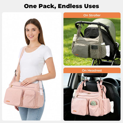 Crossbody Diaper Bag, 2-in-1 Stroller Caddy