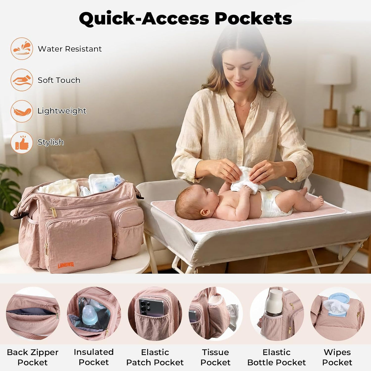 Crossbody Diaper Bag, 2-in-1 Stroller Caddy