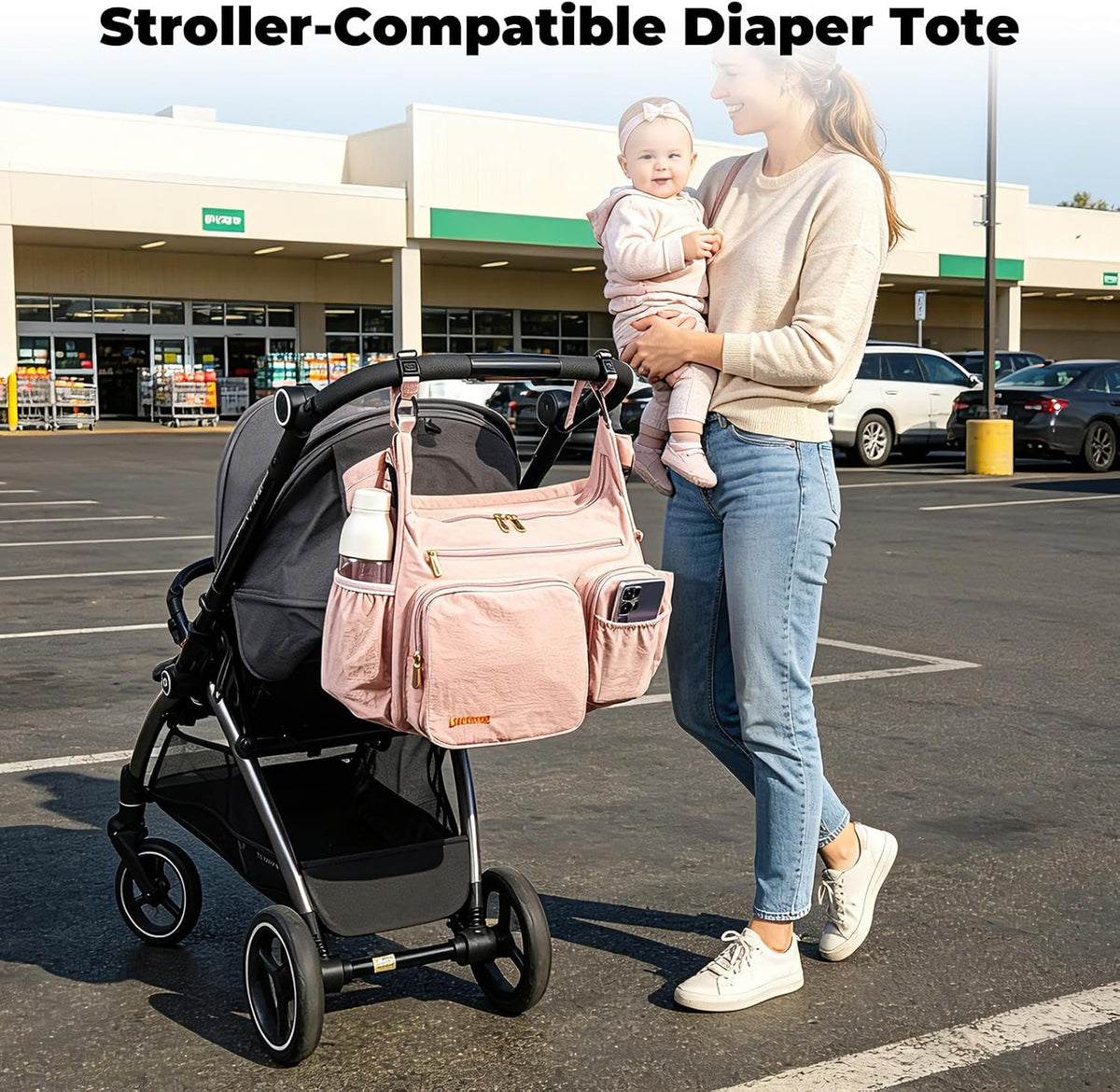 Crossbody Diaper Bag, 2-in-1 Stroller Caddy