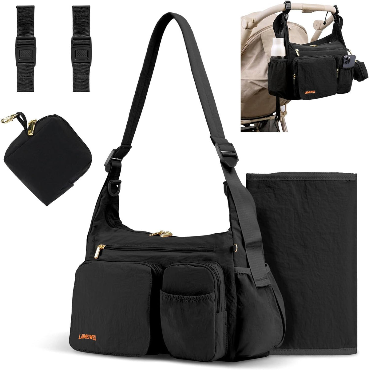 Crossbody Diaper Bag, 2-in-1 Stroller Caddy